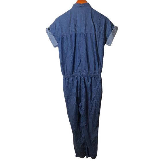 Old Navy Denim Chambray Jumpsuit | Utility Drawstring Waist Short Sleeve Small - Picture 2 of 9
